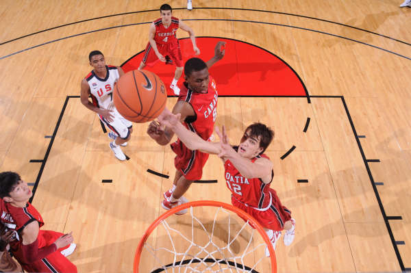Croatia's Dario Saric (no. 12) was one of 18 players to opt out of the 2013 draft. Saric was projected to be a first-round pick but will wait another year to gain more experience. (Sam Forencich/Getty Images)